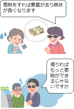 画像:不当な勧誘行為で寄附者を困惑させているイラスト