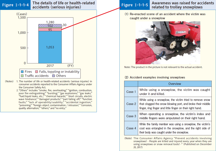 Figure Ⅰ-1-1-4 The details of life or health-related accidents (serious injuries), Figure Ⅰ-1-1-5 Awareness was raised for accidents related to trolley snowplows