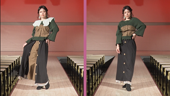 写真:同じワンピースを2パターンで着こなす女性。
