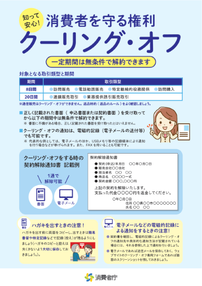 リーフレット:知って安心!消費者を守る権利クーリング・オフ