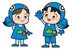 イラスト左:おたまじゃくしの衣装を来た女の子、おたまちゃん:イラスト左:オタマジャクシの衣装を着た男の子、ジャックくん