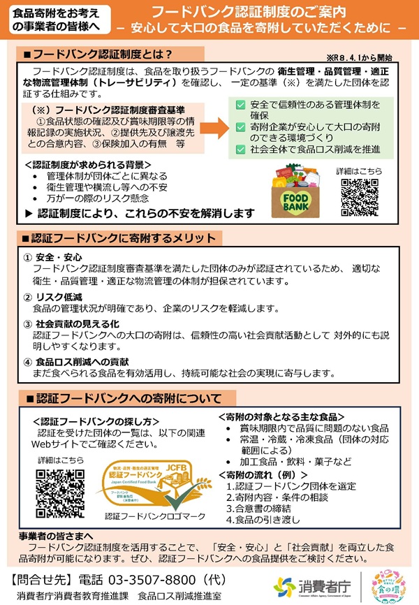 「フードバンク認証制度のご案内」チラシ