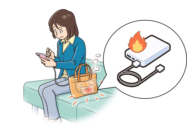 図:鞄に入れているモバイルバッテリーが発火している