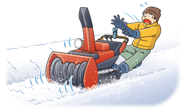 図:除雪機の下敷きになりそうになっている様子